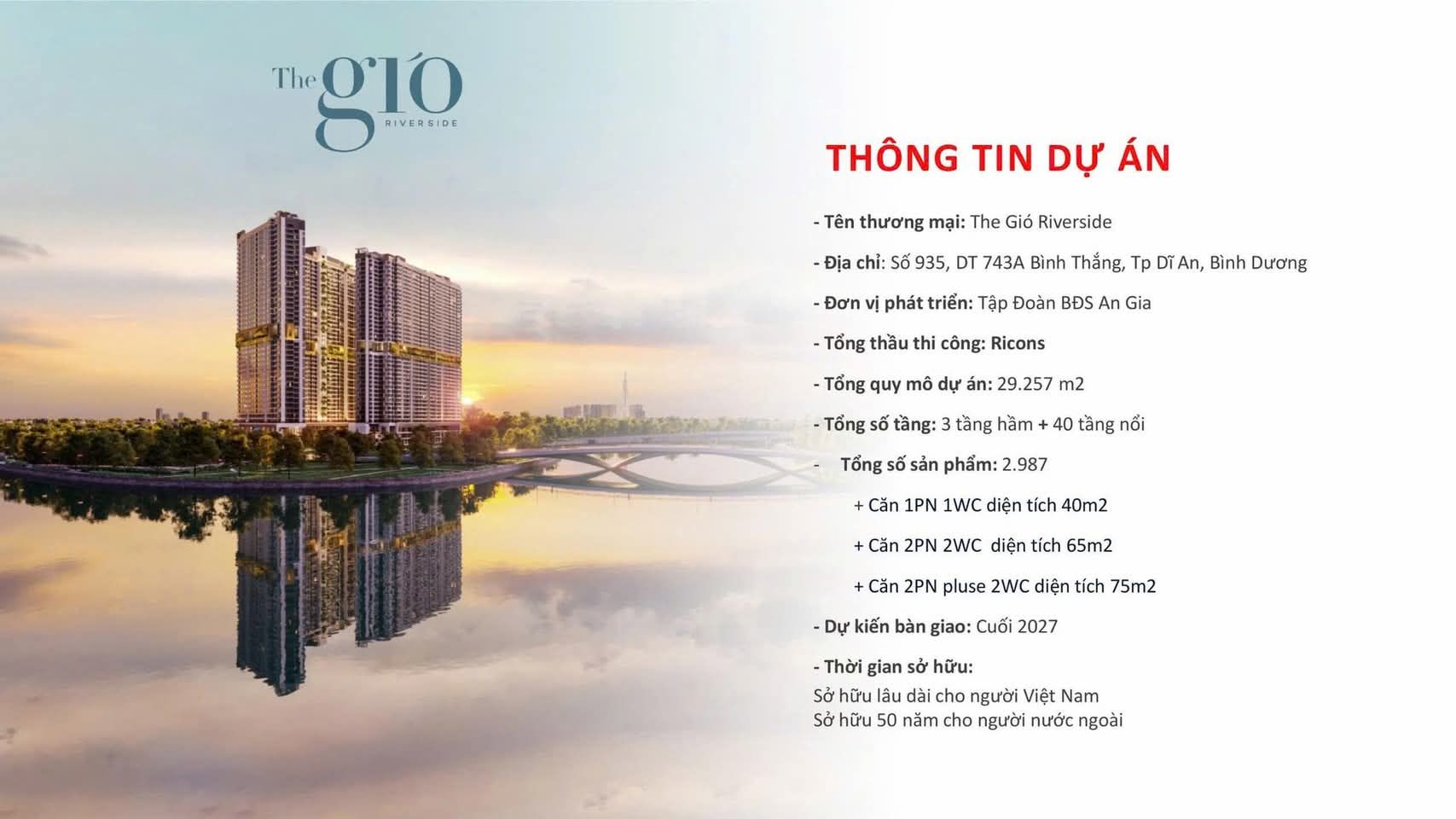 Thông tin GIÁ BÁN Dự án THE GIÓ Riverside Bình Dương
